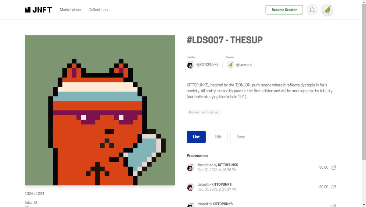 LowbrowI's tweet photo. Thank you Terry Venable for adopt THESUP-KITTOPUNKS#LDS007. Looking forward for upcoming local artists to partipate JNFT platform.
#JNFT https://t.co/cSLAWuYGv3