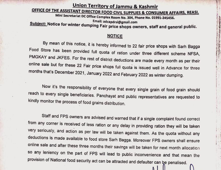 ad_fcs's tweet photo. For the information of general public, public representatives and the staff of department. This is Specifically for fair price shops of food store #Sarh #Bagga from where winter dumping of food grains is done. 
#Gulabgarh Dewal Sarh Neoh Larh Ladh etc. https://t.co/0Tikc2XeVQ