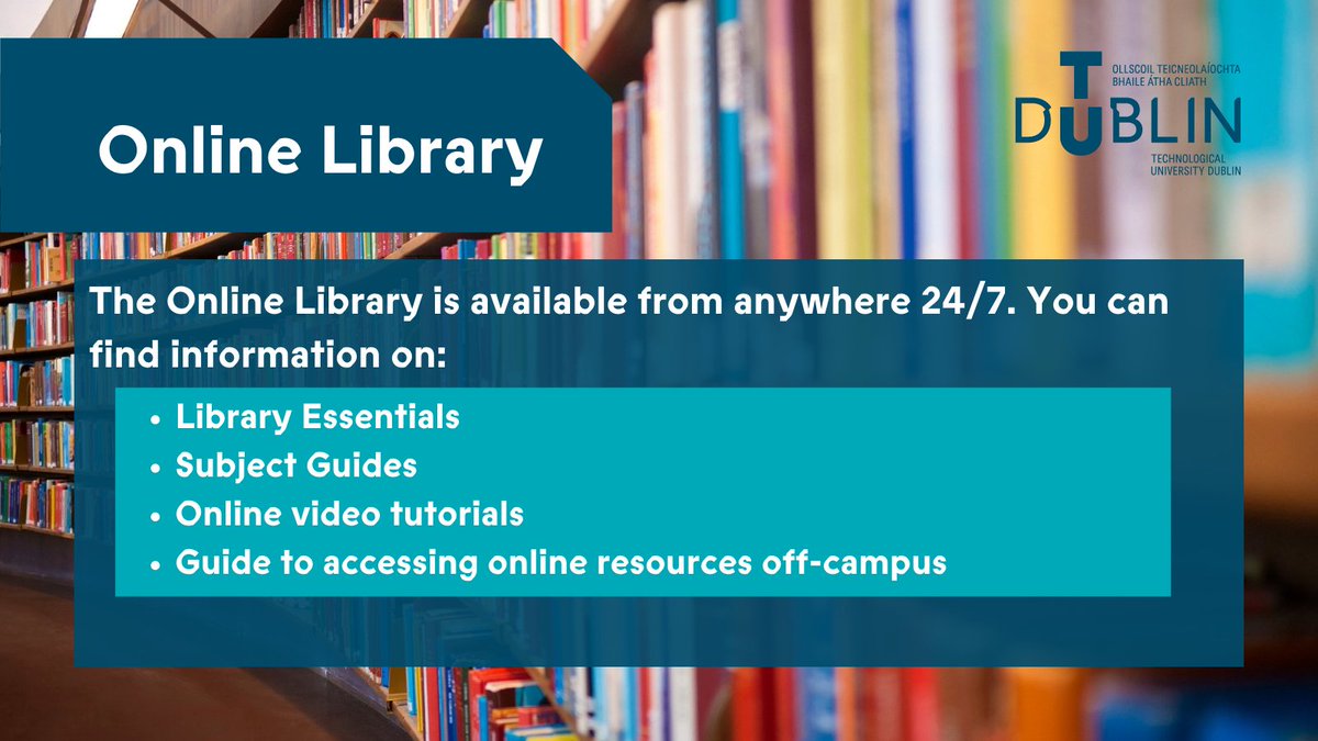 tudublinlib_'s tweet photo. Need to access Library resources? Our Online Library is available 24/7. To access it, visit our website: https://t.co/FdOd8WMHIY
#TUDublinLibraryServices #WeAreTUDublin https://t.co/UbSWPgY8wp