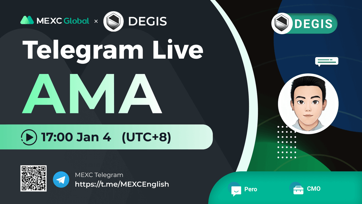 🌟<a href="/MEXC_Global/">MEXC Global</a> AMA with <a href="/ProjectDegis/">Degis 🔺</a> $DEG

📍TG group: t.me/MEXCEnglish
⏰17:00 Jan 04 (UTC+8)

✅Follow <a href="/ProjectDegis/">Degis 🔺</a> &amp; @MEXC_Updates &amp; <a href="/MEXC_Fans/">Mxec🍀抹茶交易所注册Fans</a>
✅RT &amp; Like &amp; Tag 3
✅Comment

🌈10 ppl* 10 $USDT 

💚Follow us for more #giveaway
