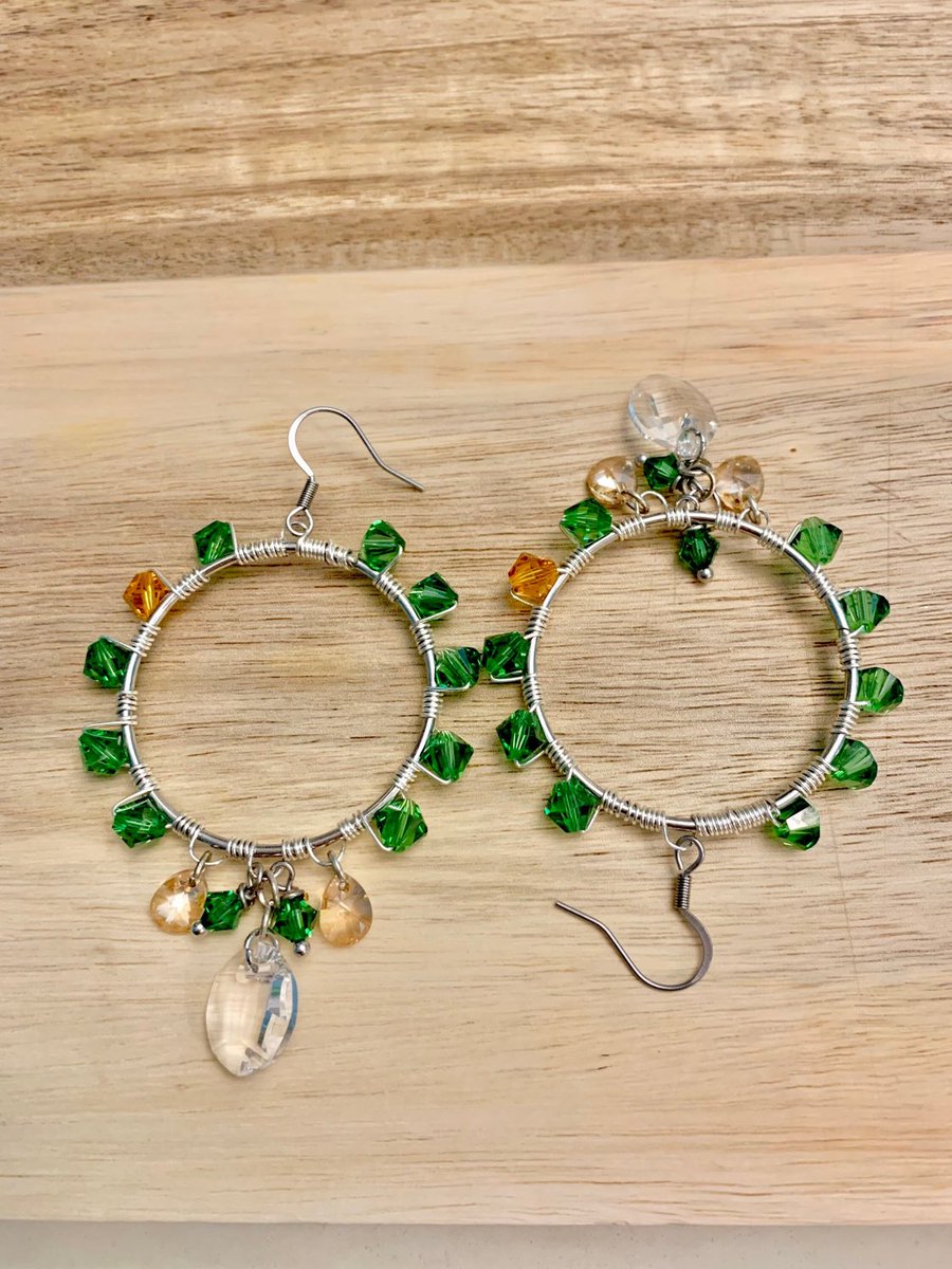 sparkling_bead's tweet photo. Excited to share this from my #etsy shop: Green Swarovski Ice Hoop Earrings #bohochic #canadianseller #shopsmall  https://t.co/sM8RNYKEpL https://t.co/wuvrIKob7P