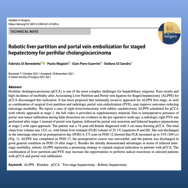 UpdatesSurgery's tweet photo. Robotic liver partition and portal vein embolization for staged #hepatectomy for perihilar #cholangiocarcinoma

https://t.co/lKi628zoCL

#HPBsurgery #livertwitter https://t.co/7CDgoo4K7z