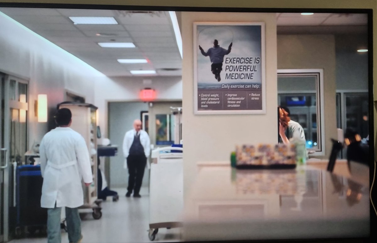 DrNicolasHart's tweet photo. Watching "New Amsterdam" and couldn't help but see this nicely placed poster: "Exercise is powerful medicine". Whoever the Director is, kudos to you in more ways than one! #ExMed #ExerciseMedicine #NewAmsterdam. https://t.co/DJ6P8HS15d