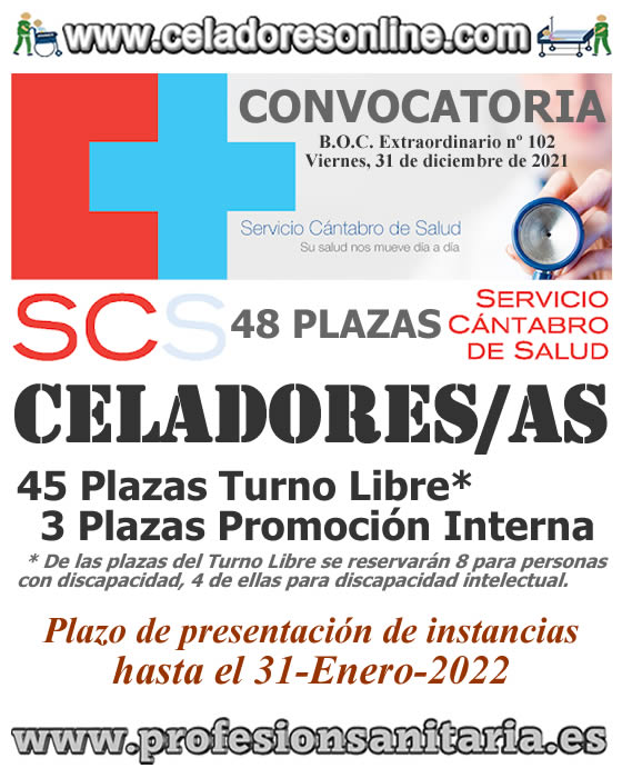 Convocatoria de 48 plazas de Celadores/as del S.C.S. - Servicio Cántabro de Salud, en plazo abierto de presentación de instancias hasta el 31-Enero-2022... FIFl65WXoAIrRcg?format=jpg&name=900x900