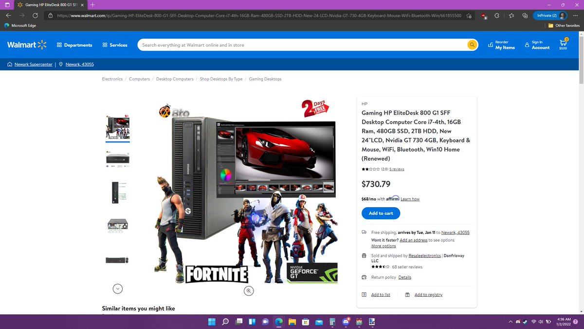Scar1etAmethyst's tweet image. I saw this "gaming" desktop on @Walmart being sold for $730 but it includes a GT 730, one of the worst GPUs to use for #pcgaming. That's #falseadverting. Also, the keyboard's Enter key isn't correct for the 🇺🇸. #scam #gamingscam #ScamAlert #Walmart