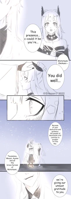 After reading the Watatsumi Lore a random brain rot appeared:
Orobashi appeared in Kokomi's dream just to say how proud and grateful they are to her for what she did for the people of Watatsumi.
#GenshinImpact 