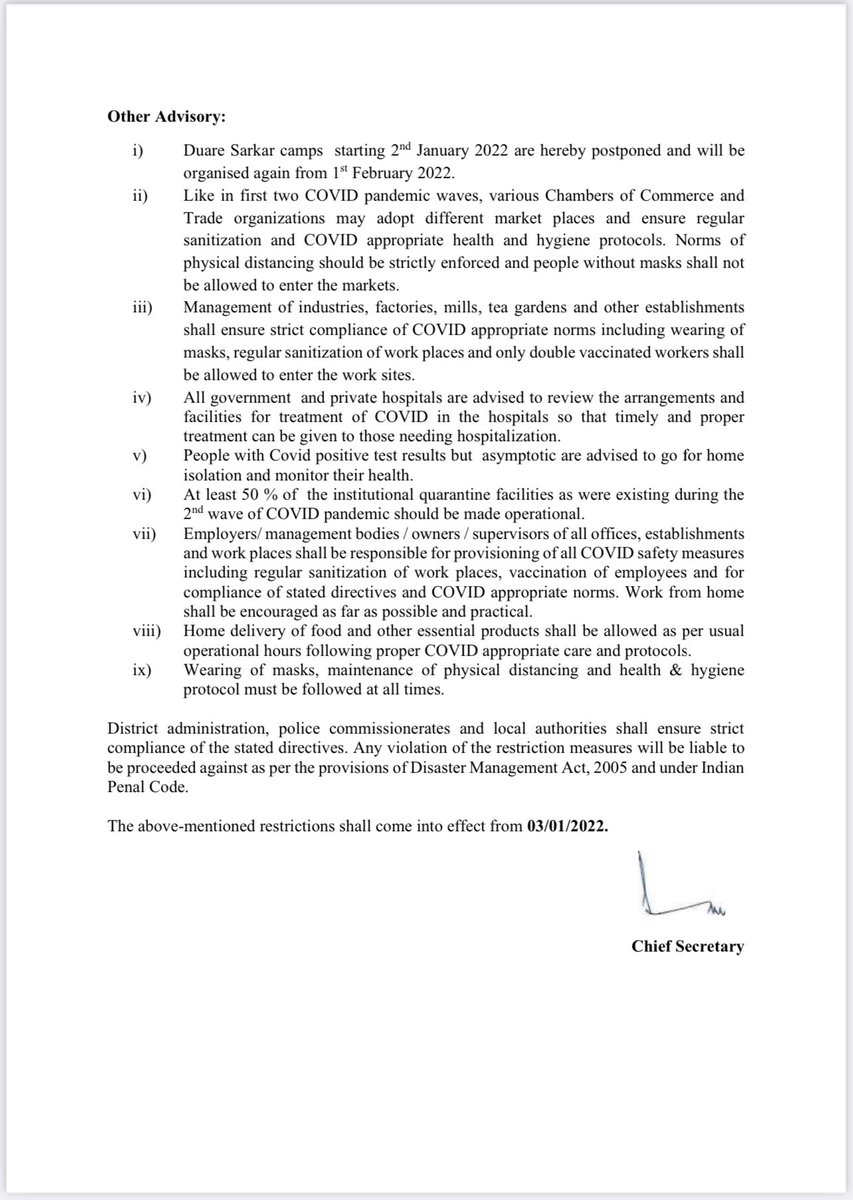 pooja_news's tweet photo. #WestBengal govt extends additional #Covid restrictions till Jan 15, 2022. 

Restrictions mentioned below: https://t.co/XSy9m5TODC