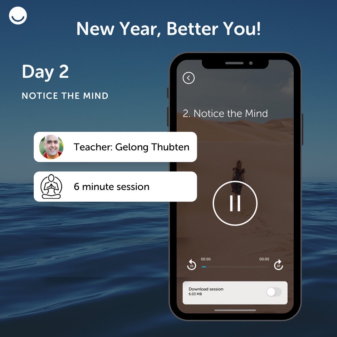 mysamten_'s tweet photo. Welcome to day 2! π§ββοΈ
Well done for showing up for yourself today! #newyearbestyou
Todays 30-Day Journey session is called: Notice the Mind!
@gelongthubten
#samten #meditate #smilewithin .
.
.
.
.
#meditationapp #newyearbetterme #meditationjourney #calm #headspace https://t.co/gtEWr4ZATX