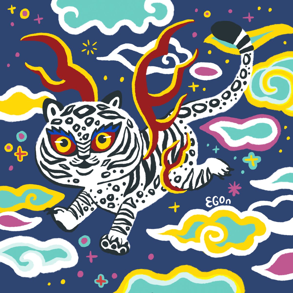 2022 호랑이 해를 맞아 호랑이 그림 타래! 
먼저 <한국환상동물도감>에 그렸던 호랑이들+그 책의 아이디어가 되어주었던 백호!