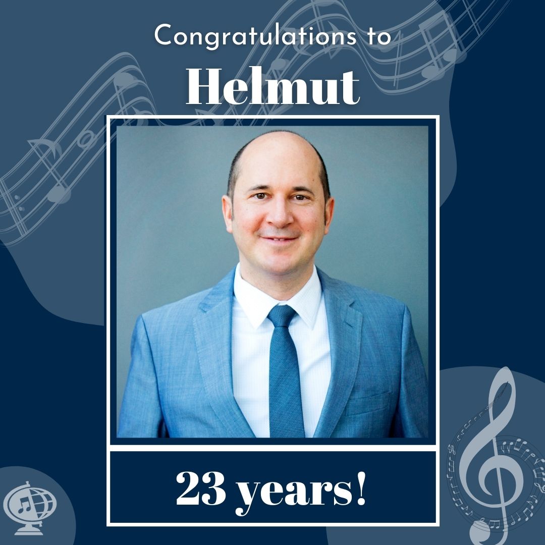 MusicCelebrate's tweet photo. Congratulations to Helmut on his 23rd anniversary with MCI!
#MusicCanChangeTheWorld #ConcertToursWithIntegrity https://t.co/MYrvF0WMjM