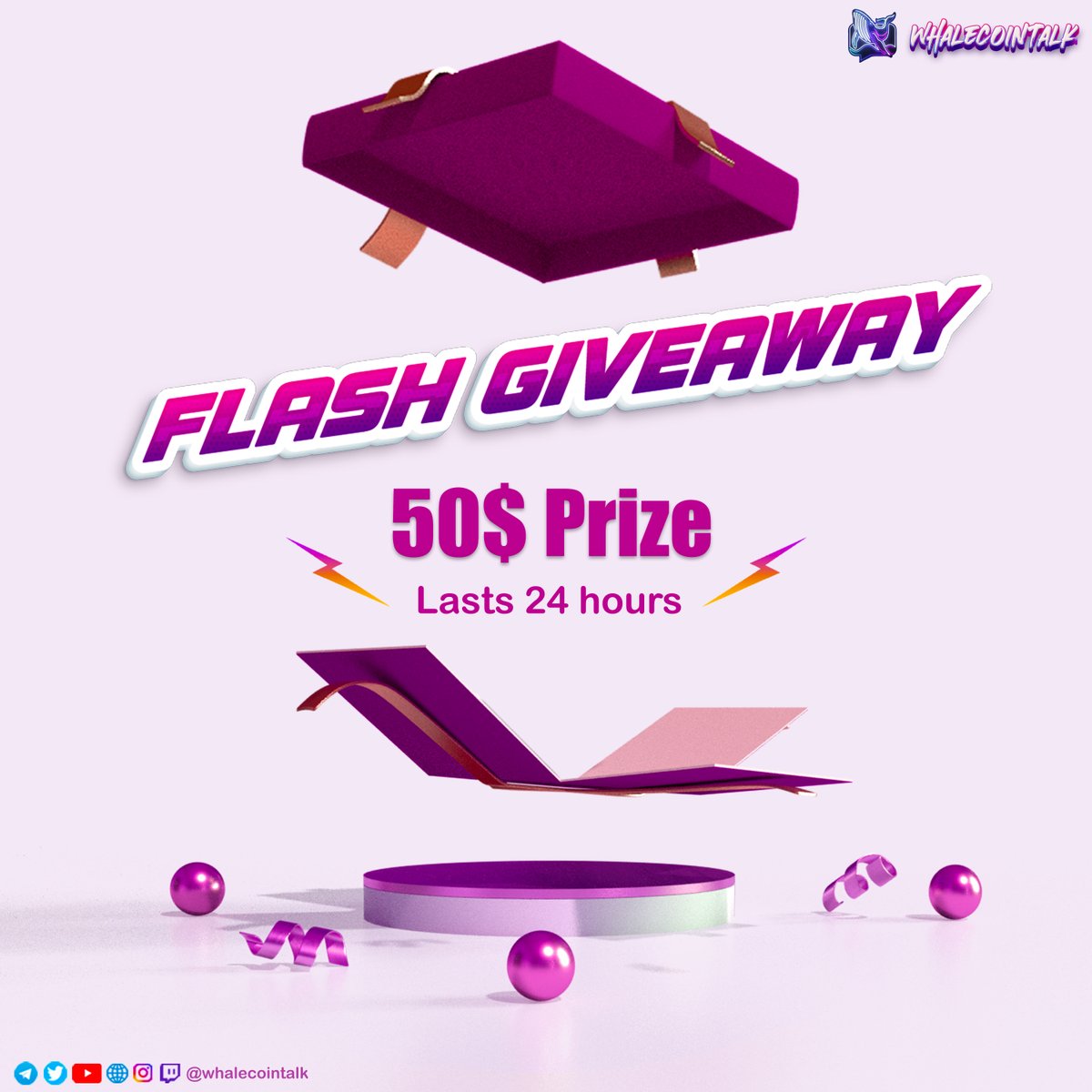 WhaleCoinTalk's tweet photo. 🚨 Flash Giveaway 🚨

💸💰$50 to one lucky winner 💰💸

To win: 

✅ Retweet &amp; like this post + pinned post

✅ Follow @whalecointalk

🌪Hurry! Ends in 24 hours ⌛️

Let's go 👀

#whalecointalk #flashgiveway #CryptoGiveaways https://t.co/8YPB8MDcbN