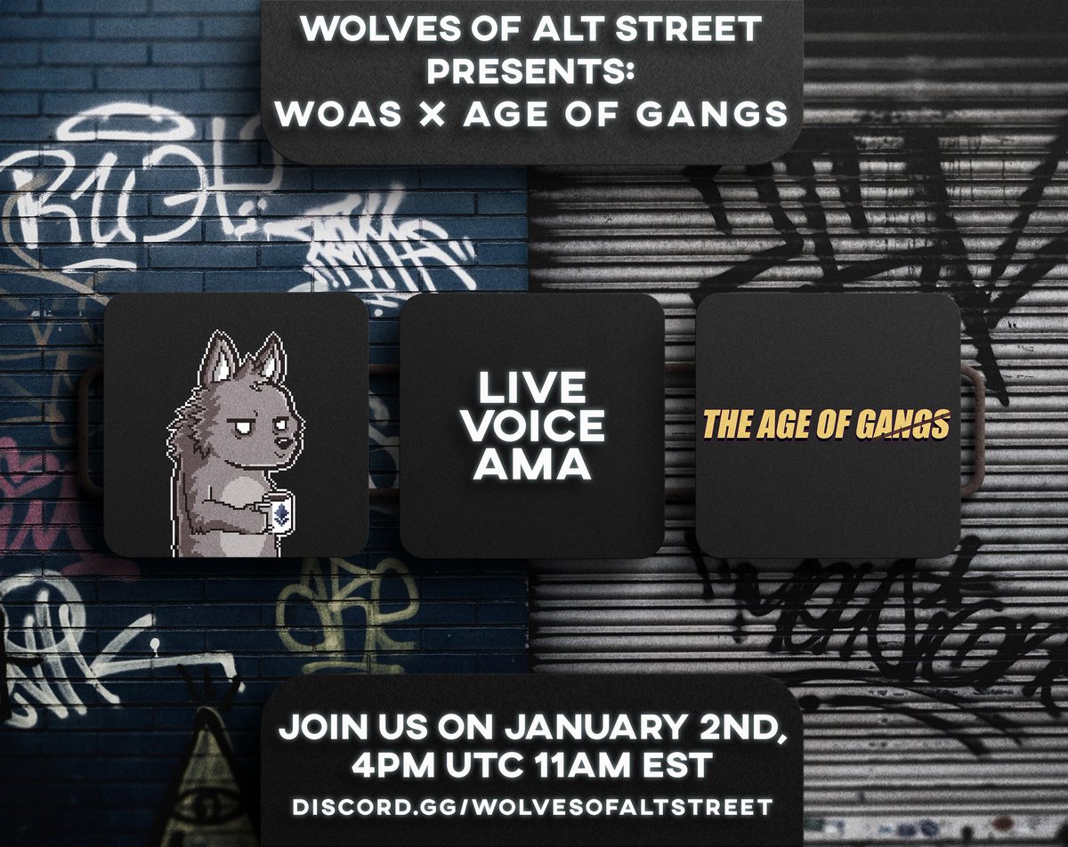 WolvesAltStreet's tweet image. 🚀Live Voice AMA with @TheAgeOfGangs

A tactical Play-to-Earn action game! Assemble your gangsters and destroy other gangs. 🎩

🗓️ January 2nd, 2022
⏳ 4 PM UTC / 11 AM EST
🐺discord.gg/wolvesofaltstr… 

See you in 5 hours! 
#Crypto #NFTs