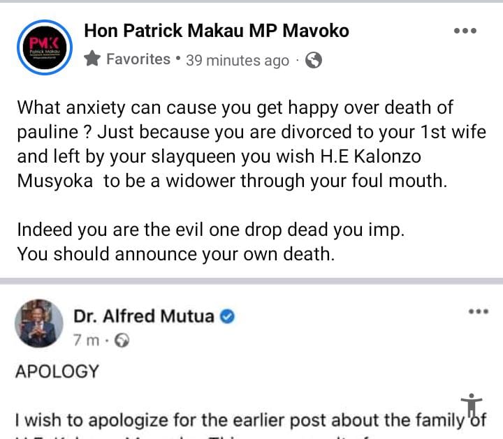 hon_Makau's tweet photo. What anxiety can cause you get happy over death of pauline ? Just because you are divorced to your 1st wife and left by your slayqueen you wish @skmusyoka  to be a widower through your foul mouth. 
@mauvoonews @citizentvkenya @Tuko_co_ke @Wetangulam @WiperMovement @TheWiperParty https://t.co/GJwDplkHBj