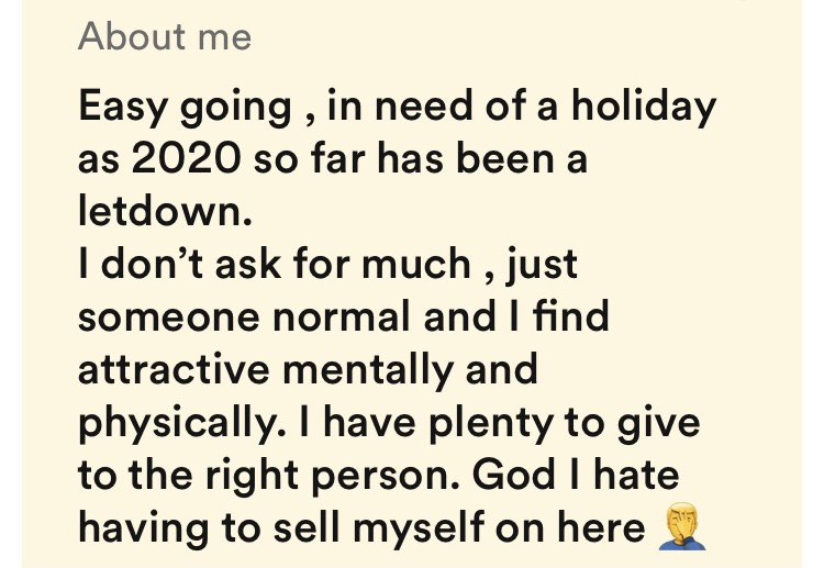 I don’t ask for much either Mark, but an up to date profile would be good…it’s 2022 now 🙄 #onlinedating #onlinedatingsucks #bumble #bumblefail