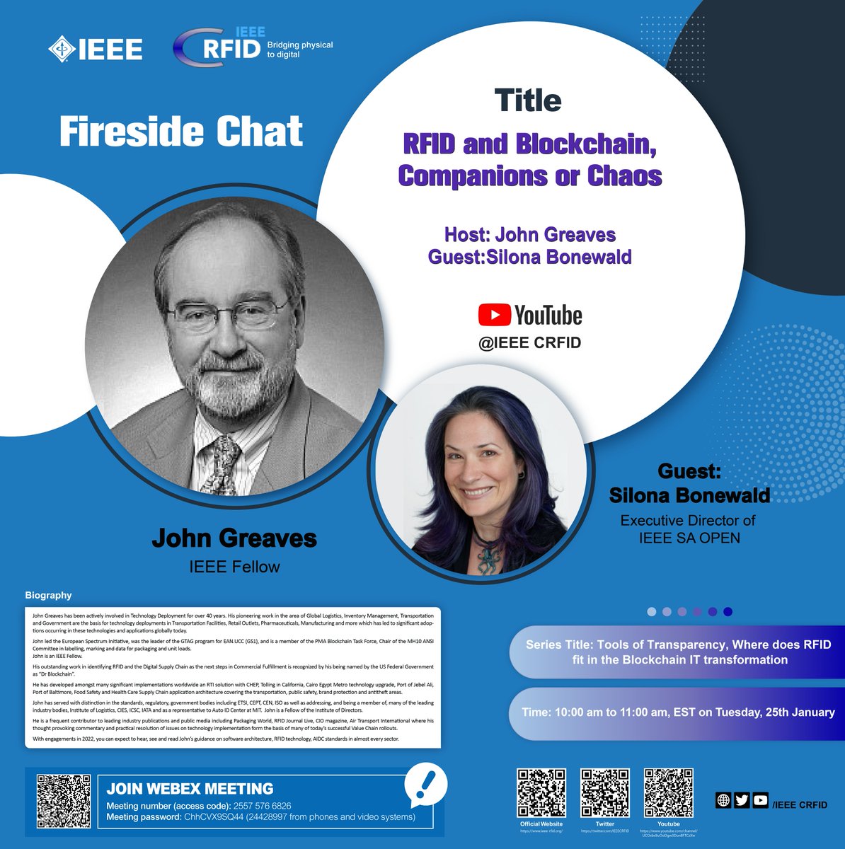IEEE Council on RFID (@ieeecrfid) on Twitter photo The #IEEE #CRFID Fireside Chat "RFID #blockchain, Companions or Chaos" will start on Jan. 22. The host is Dr. John Greaves, and our guest is <a href="/Silona/">Silona @silona@fosstodon.org</a> Bonewald, Executive Director of #ieeesa OPEN. Register here: bit.ly/CRFIDpod2 The #IEEE #CRFID Fireside Chat "RFID #blockchain, Companions or Chaos" will start on Jan. 22. The host is Dr. John Greaves, and our guest is <a href="/Silona/">Silona @silona@fosstodon.org</a> Bonewald, Executive Director of #ieeesa OPEN. Register here: bit.ly/CRFIDpod2