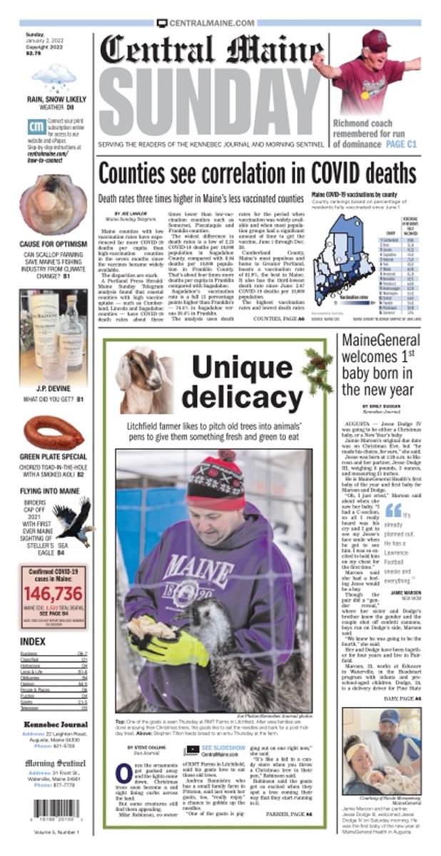 centralmenews's tweet photo. Today's Kennebec Journal front page, Sunday, January 2, 2022 https://t.co/ovqIeEWq2X https://t.co/fGeZjh33Pw https://t.co/uGfHQ1kZv3