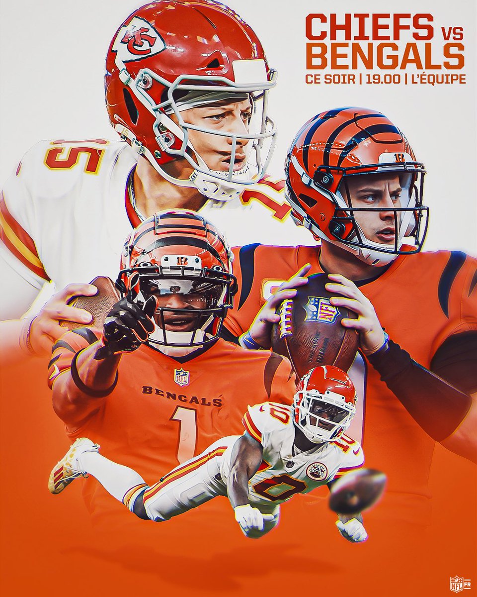 🏈 Une finale AFC avant l’heure ? Kansas City se déplace à Cincinnati pour un duel entre deux des meilleures équipes de la ligue ! En direct et gratuitement sur <a href="/lequipe/">L'Équipe</a> ce soir !

#ChiefsKingdom #RuleTheJungle
⏰ 19h00
📺 <a href="/lachainelequipe/">la chaine L'Équipe</a> #lequipeNFL
💻 NFL Game Pass