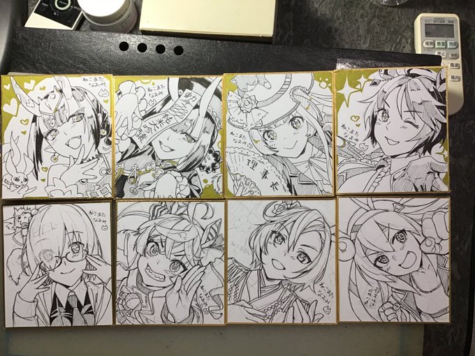 リクエストいただいたキャラを中心にミニ色紙増産中… 