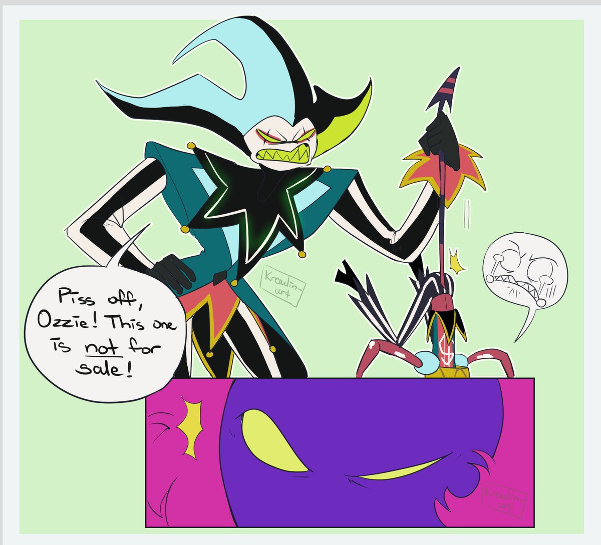 kremlin_art's tweet photo. #FizzarOzzieWeek Day 01 - First Meeting

Based on my speculations that Fizzarolli didn't lose his limbs until after he started working for Mammon 🤔

#Fizzarozzie #helluvabossmammon #Fizzarolli #Asmodeus https://t.co/owBpddaQov
