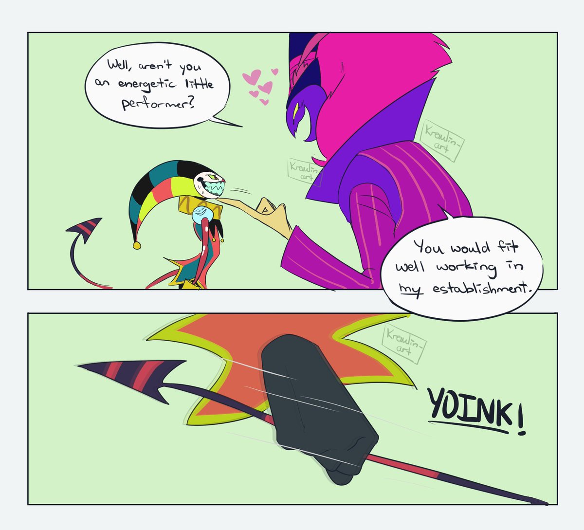 kremlin_art's tweet photo. #FizzarOzzieWeek Day 01 - First Meeting

Based on my speculations that Fizzarolli didn't lose his limbs until after he started working for Mammon 🤔

#Fizzarozzie #helluvabossmammon #Fizzarolli #Asmodeus https://t.co/owBpddaQov