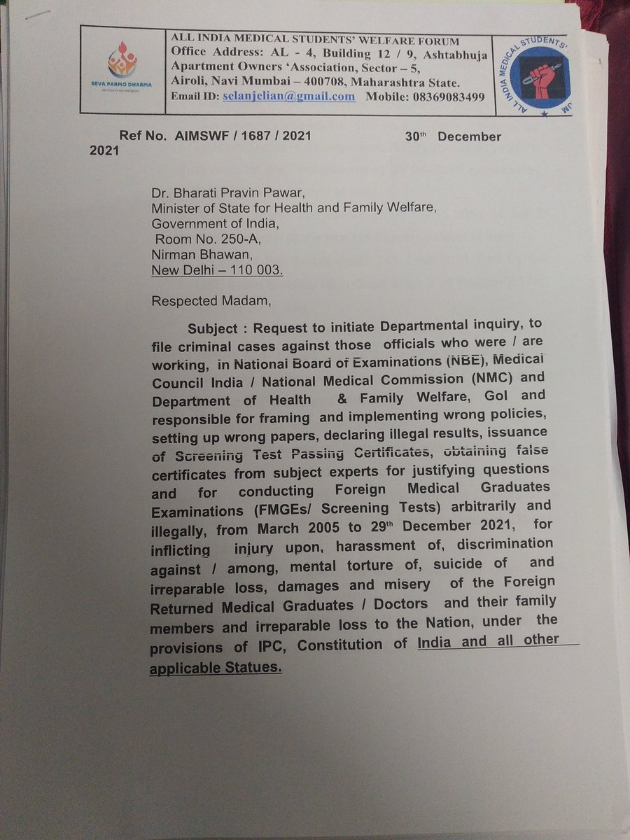 yati_patil's tweet photo. All the relevant documents given to Hon'ble. Dr. Bharati pravin pawar@NBEMS. https://t.co/93ra2uL8Ul