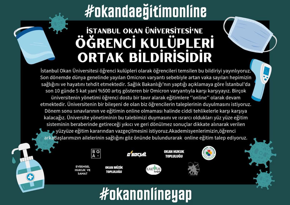 İstanbul Okan Üniversitesi Öğrenci Kulüpleri Ortak Bildirisi #okanonlineyap  #OmicronVarsaÖğrencilerYok #okanünivesitesi <a href="/okanedu/">İstanbul Okan Üniversitesi</a>