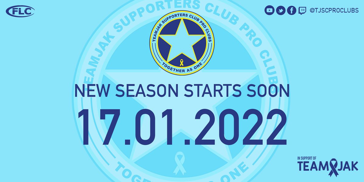 Good news everyone! We have a prospective date for the start of the new season on the 17th of January. Be sure to catch every single game of the season on the official TJSC Twitch channel.

MON TJSC!!!

Twitch channel.
twitch.tv/teamjaksc

#ProClubs