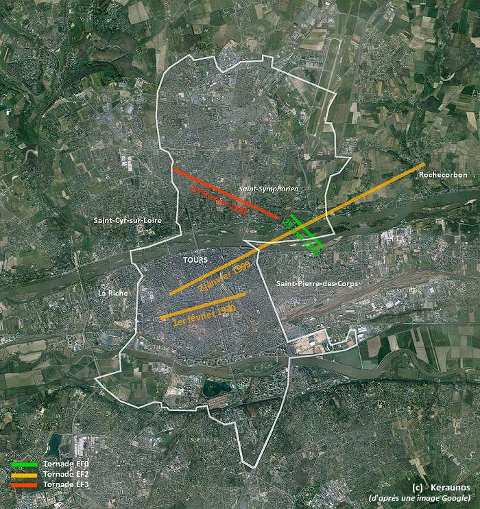 ????? Il y a 23 ans, une #tornade EF2 balayait l'agglomération de #Tours sur près de 7km. Accompagnée de vent de plus de 175 km/h, elle souffla partiellement la toiture du collège Rabelais et enleva des toitures d'habitations sur une large portion. Dossier -&gt; 