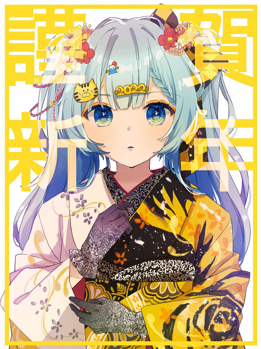 hatsune miku 1girl kimono solo japanese clothes gloves hair ornament twintails  illustration images