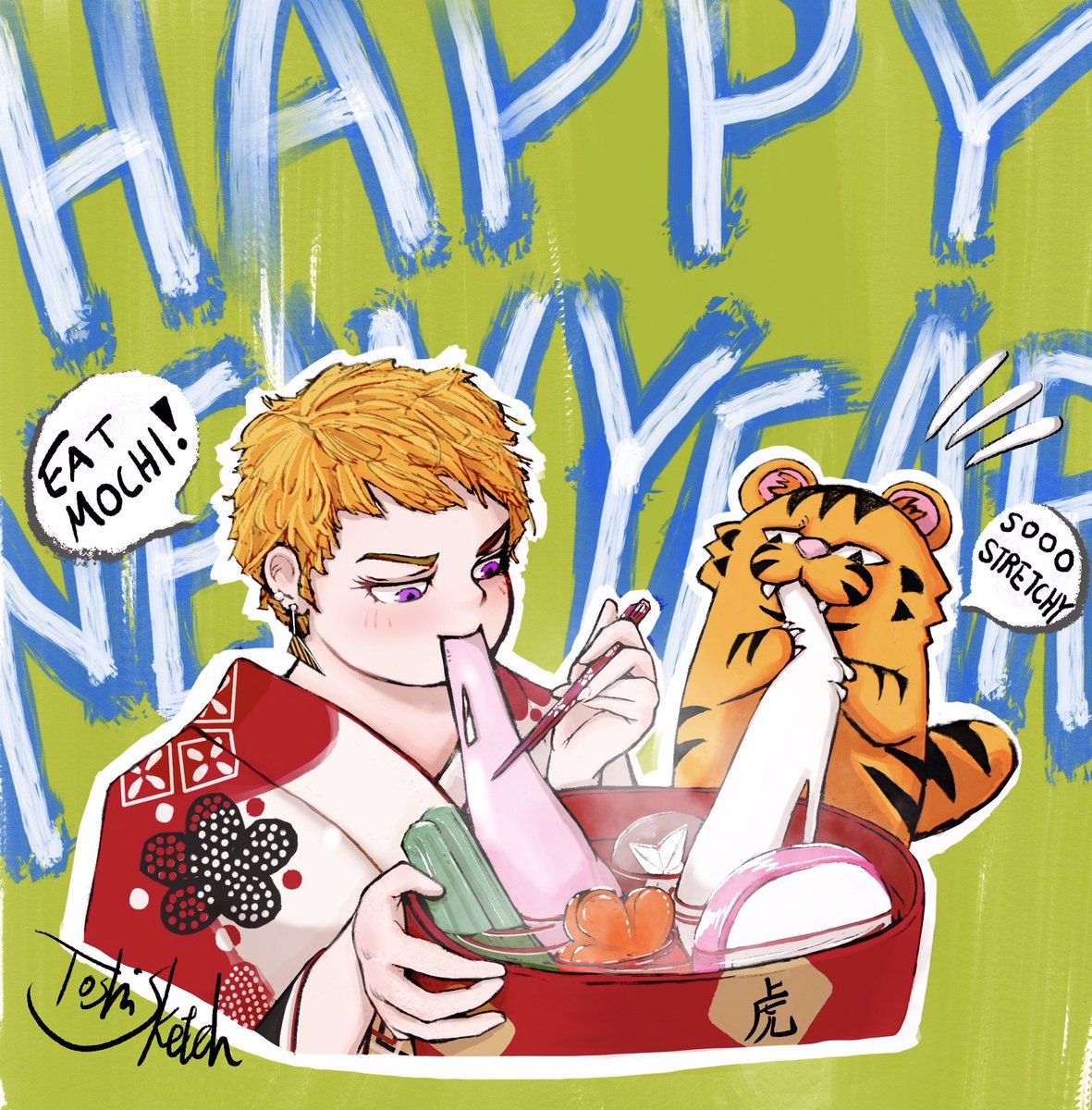 FutoshiSasaki's tweet photo. ⭐️2️⃣0️⃣2️⃣2️⃣⭐️
🤩Happy New Year🤩
I wish you all a wonderful and happy one😊
I redrew a original character which I designed over a year ago, her name is Tove, and I created a brand new character, because this year's Chinese zodiac is Tiger. Please meet Kit⭐️🐅⭐️

#happynewyear https://t.co/kLJsZ8nUJv