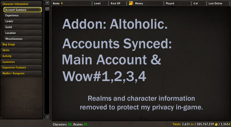 GrahransWoWGold's tweet photo. My first piece of self-gratification for 2022!
Current Gold Balance on all accounts:
105.767.259g
I first hit 100m liquid gold back in late 2017, it's nice to be back in the 100 club once more!
#GoldMaking #Altoholic #WoW #Warcraft #WorldofWarcraft #TSMaddon https://t.co/arX3uKUlQH