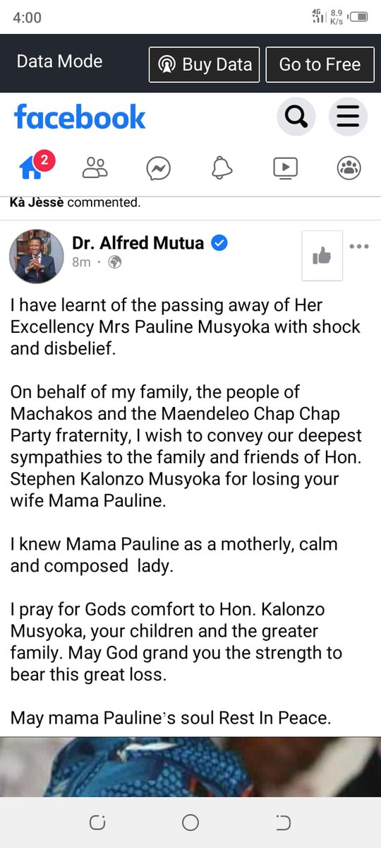 Am in a meeting with Steve Kalonzo, and Cyrus Jirongo at Steve's residence.  Mama Pauline is alive ,safe, and sound.  This is fake news at its highest crudity. Alfred Mutua you owe the country an apology.