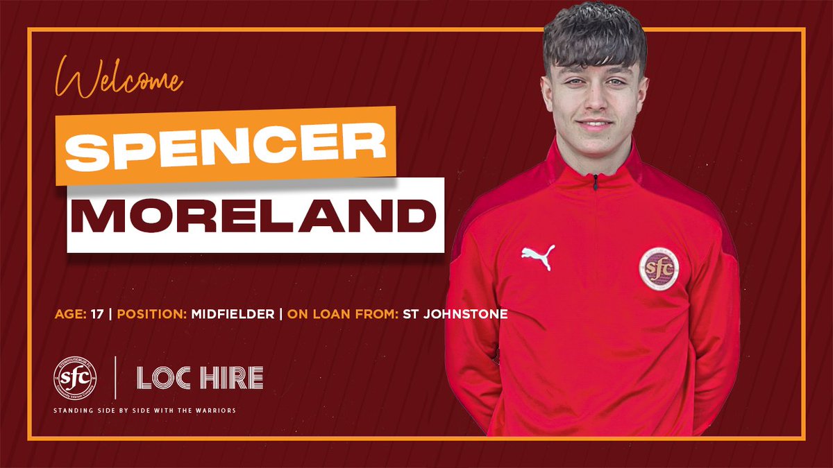 𝗡𝗘𝗪 𝗦𝗜𝗚𝗡𝗜𝗡𝗚...

We're please to announce that <a href="/StJohnstone/">St. Johnstone FC</a> midfielder Spencer Moreland has joined the club on loan until the end of the Season. 

Welcome to The Warriors Spencer

#WeAreWarriors⚔️