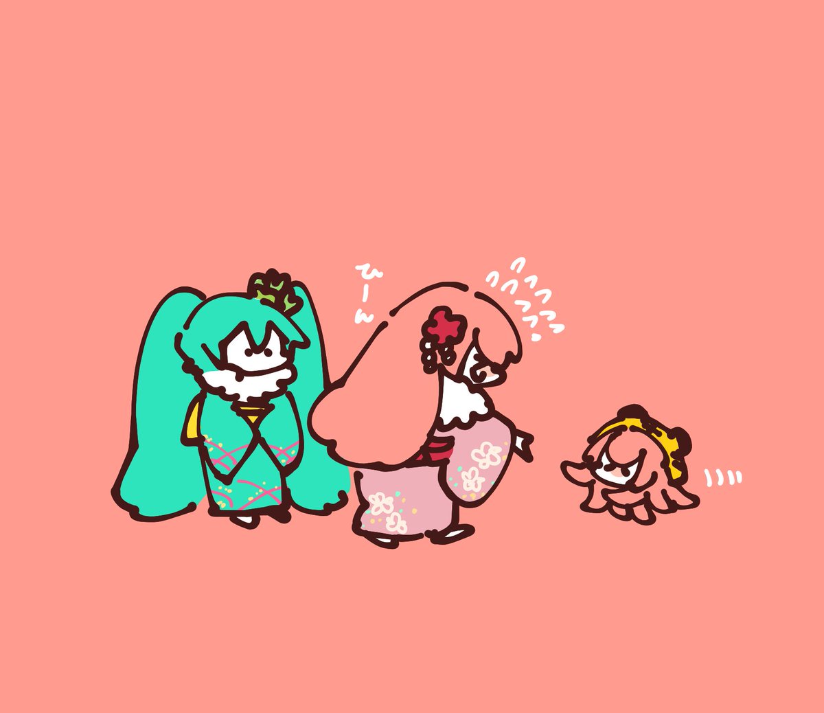 初音ミク ,巡音ルカ ,たこルカ 「はぐれたこルカさんごめんよ…0( ;3 」|袁のイラスト
