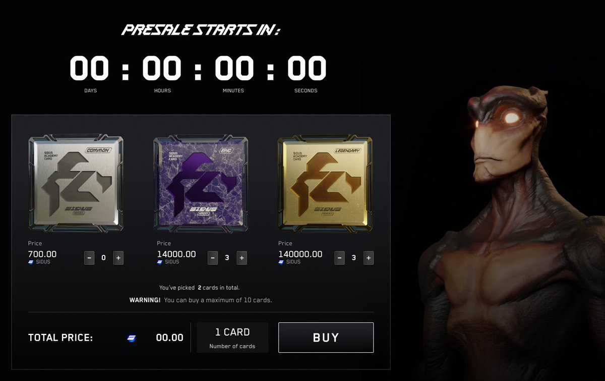 4 more days to go🚨

January 6th 3:00 UTC 

Only $SIDUS accepted for payment 

Sidus Academy Hero will give you a chance to be one of the first explorers in the #SIDUS metaverse stage 1.0 

Fight and win 🏆 Loot boxes, Armour, Weapons, Cryptocurrency and more! 

#p2e #gamefi