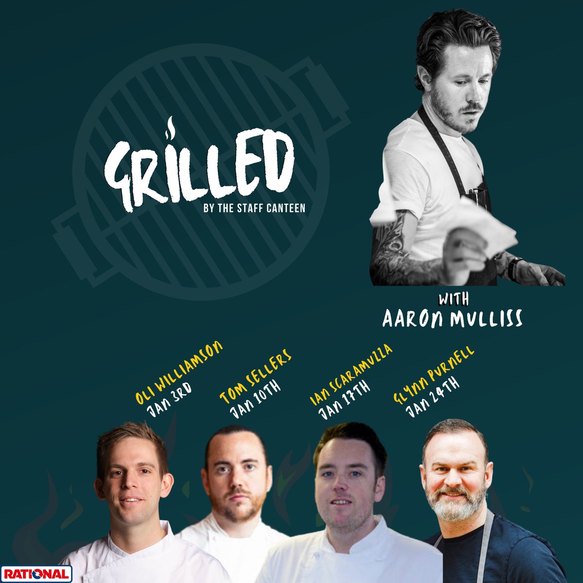 Who's excited for our next six podcasts with co-host Aaron Mullss? 🎙

#TSCGrilled with @OliWilli, <a href="/tomsstory/">Tom Sellers</a>, <a href="/IanScaramuzza/">ian scaramuzza</a> and <a href="/yummy_brummie/">Glynn Purnell</a>, Will be live from 10am on the dates below! 🔥

Follow us to never miss an episode: spoti.fi/2YoIrA3

<a href="/RATIONAL_AG/">RATIONAL Japan</a>