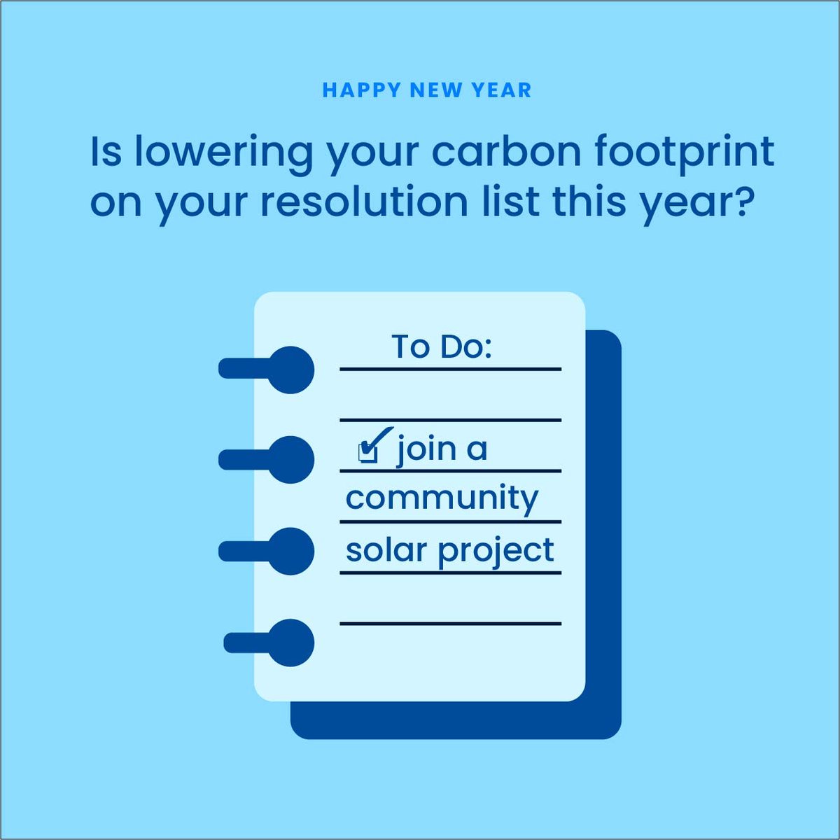 mycommonenergy's tweet photo. It could be! In 3 minutes, you can sign up for community solar and help prevent thousands of pounds of carbon emissions. It’s the fastest goal to knock off the list. Now if only going to the gym was that easy… 

#newyearsresolutions #sustainability https://t.co/d8hPiHWflG
