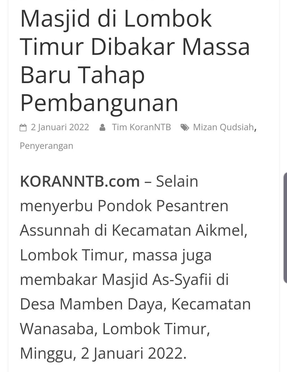abuzuhriy's tweet photo. ah, ini mah bukan isu yang hangat untuk diviralkan kaum #tololansi... 

coba kalau yang dibakar adalah (isi sendiri)... pasti sudah viral...

tapi ya itu... apa karna masjid yang dibakar (dianggap masjid) kaum 'radikal', sehingga ga perlu diviralkan? hmm https://t.co/w9Aly9zr9z