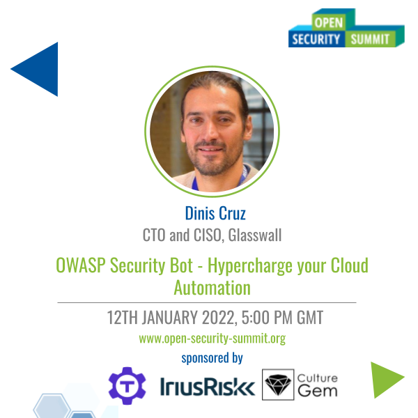 opensecsummit's tweet photo. 🤔Are you ready to learn how to “Hypercharge” your Cloud Automation? 

Reserve your seat now for the upcoming "OWASP Security Bot - Hypercharge your Cloud Automation" session by @DinisCruz 

Register here: https://t.co/EQjTKT1URu

#OSS2022 #OWASP #SecurityBot #threatmodeling https://t.co/0n25nYBU8E