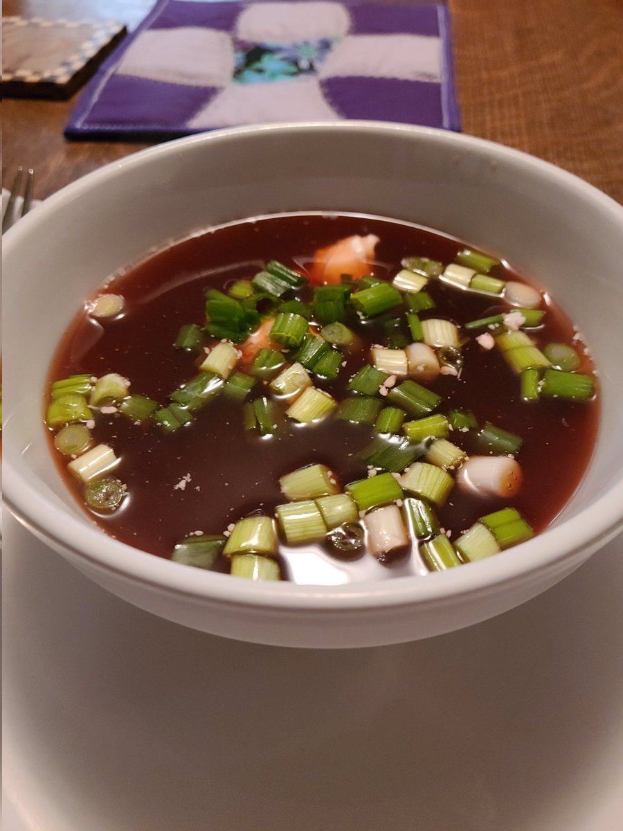 nikgregory's tweet photo. Remade Xmas eve dinner.  Beet borscht,  kielbasa, gluten-free pierogi https://t.co/YvVBAPQXM9