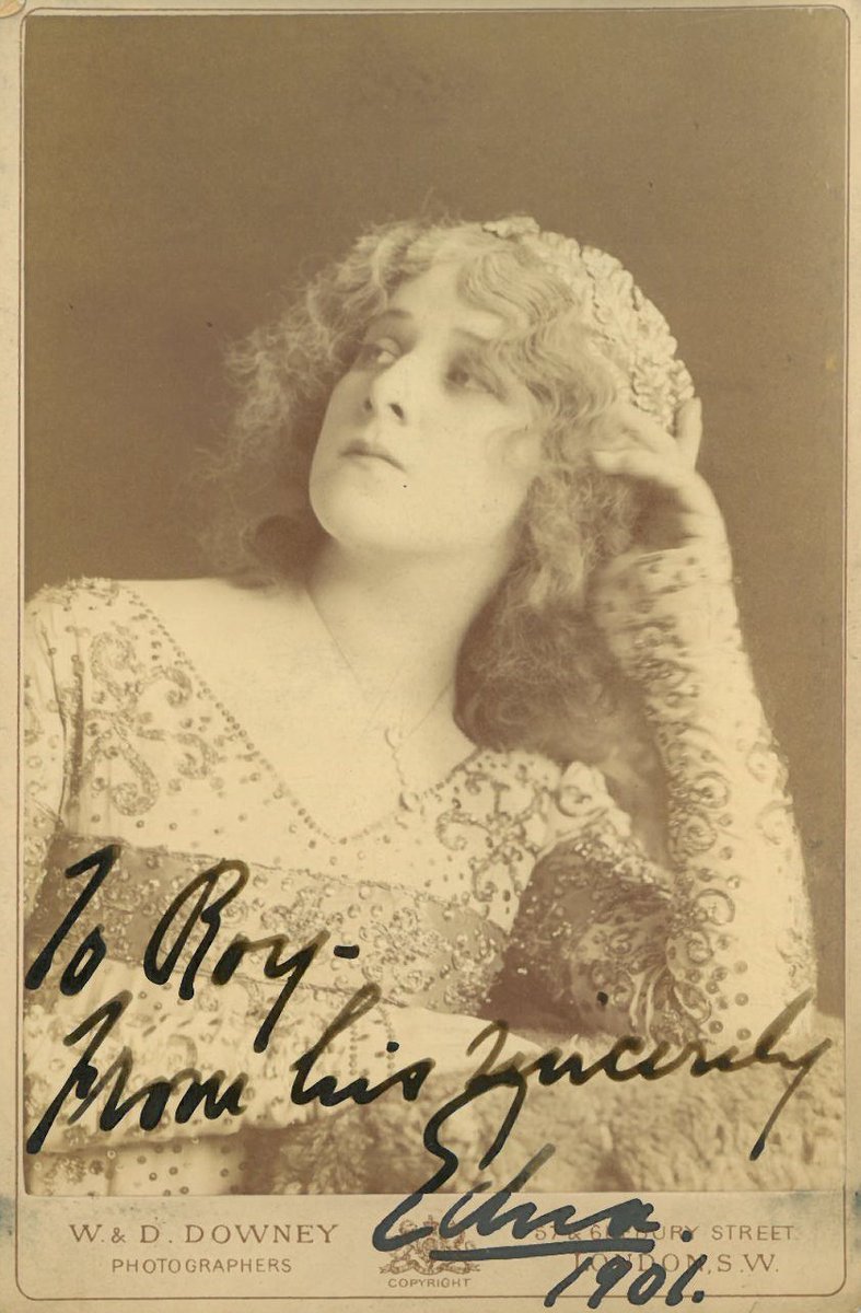 Cabinet card photo of Edna May in 1901, signed and addressed to her dear friend Roy Sambourne.