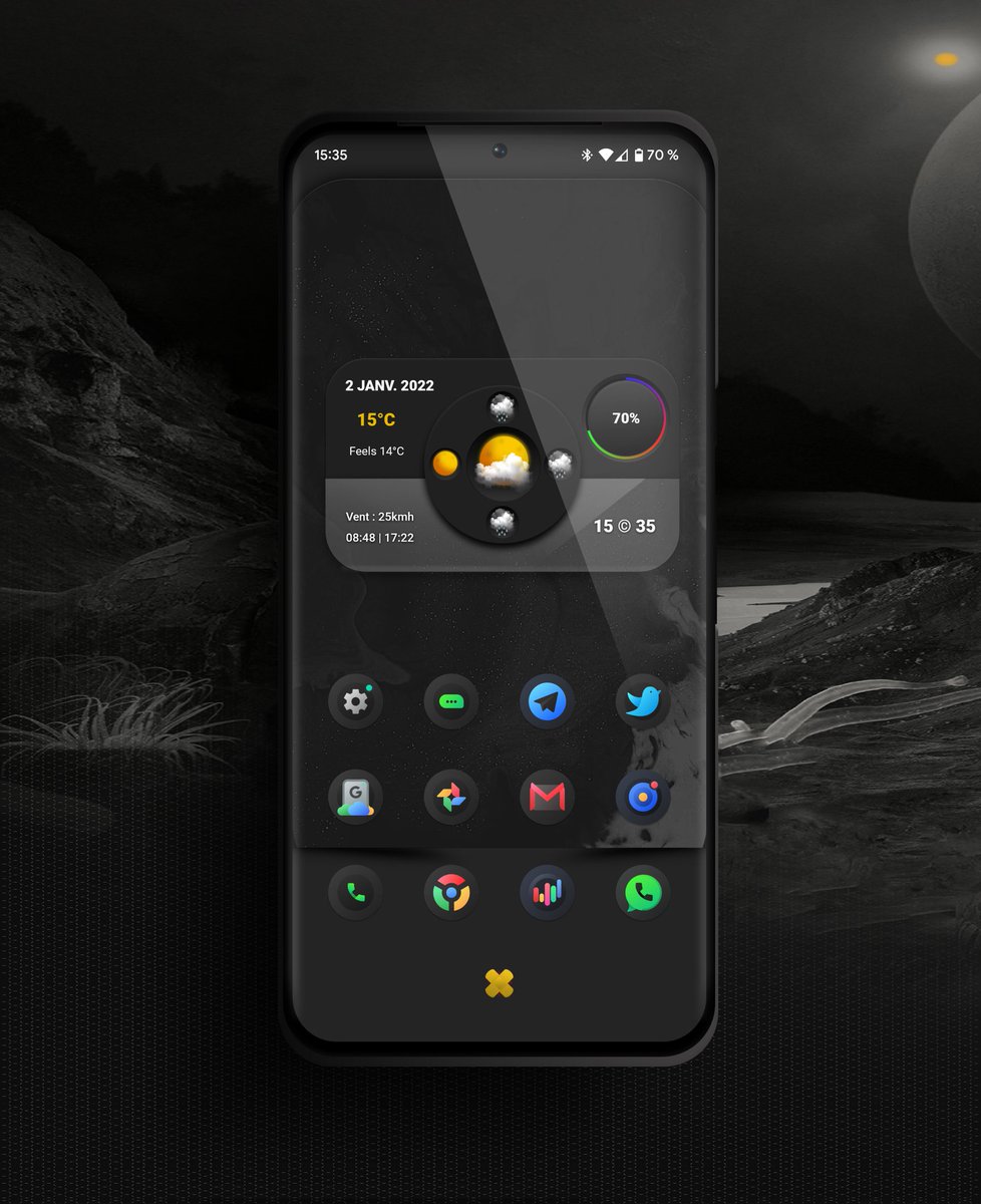 TeboulDavid1's tweet photo. 💫 First 2022 setup on #Pixel6Pro 🌊🌊🌊
.
🔘 Icons @thetimeloop
📱 Template in my GDrive
📱 Kwgt me, from an @Attairdu57slm
Design
.
#Androidhomescreen 
@Nova_Launcher
#madebygoogle
#hishoot2i 
#wallpaper @Dr_iPh0ne
#Android12 
#kwgt 
#kwlp me https://t.co/ehyllZdFbO