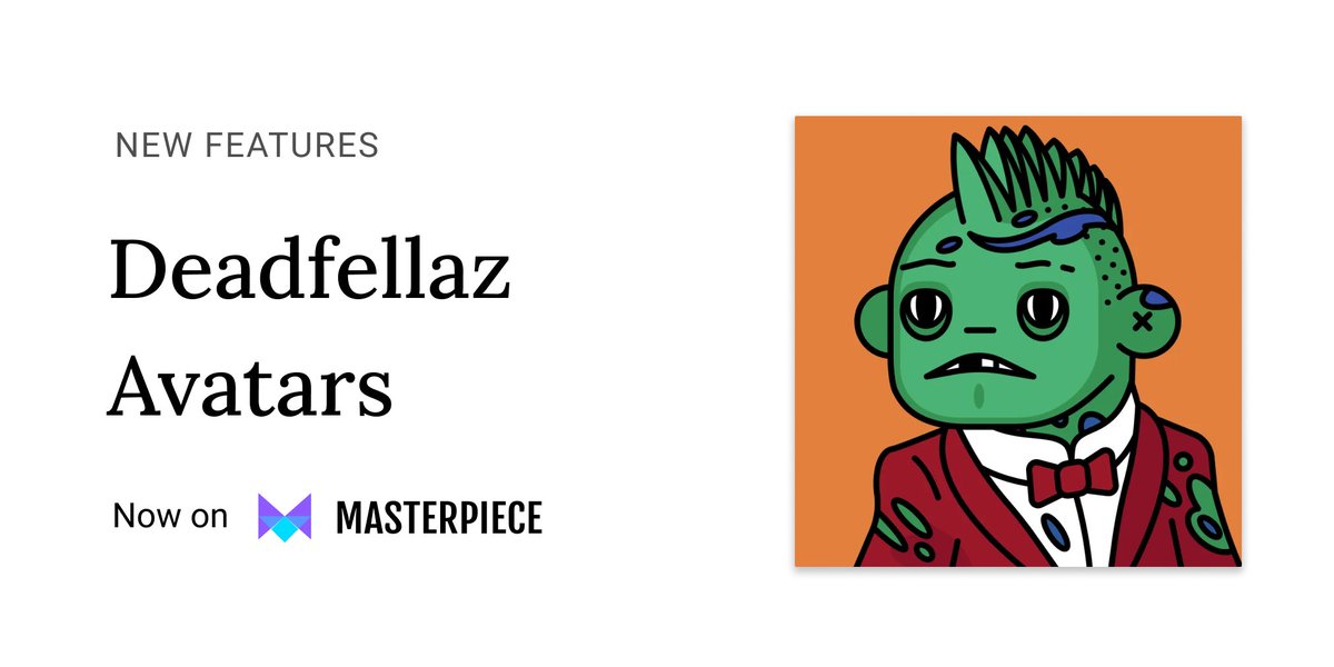 UseMasterpiece's tweet photo. The @DeadfellazNFT volume surged +1800% in the last 7 days. Curious what the on-chain stats say? 

Check out this discovery &amp; data page on Masterpiece

Included floor price chart, top collectors, trait list, rarities &amp; more 👇

https://t.co/rT1zjnHh9t https://t.co/Cuj8b677J6