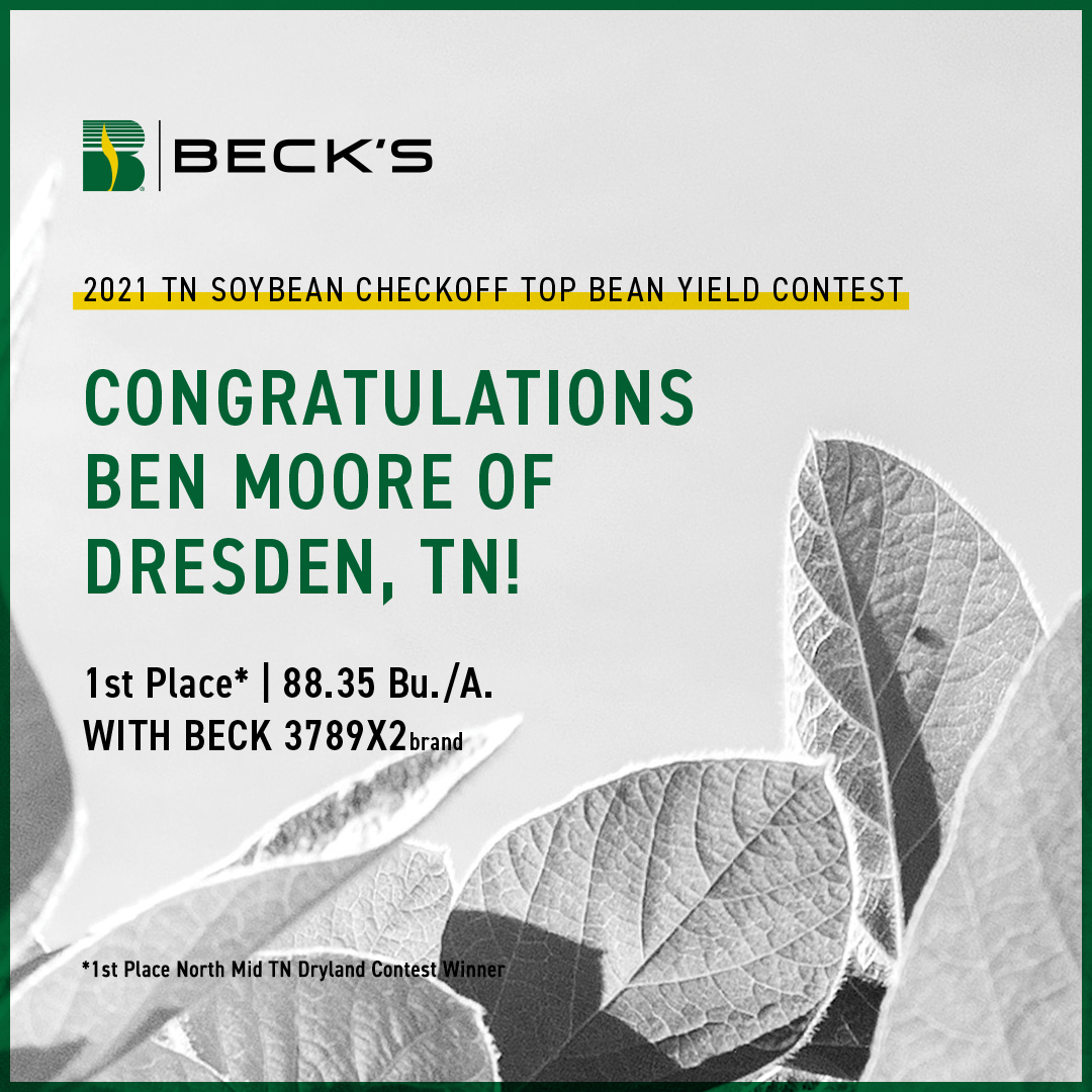 BecksHybrids's tweet photo. Extra! Extra! Read all about it! 📣

Ben Moore of Dresden, TN, took first place (North Mid TN Dryland) in the 2021 TN Soybean Checkoff Top Bean Yield Contest, yielding an impressive 88.35 Bu./A. with BECK 3789X2brand soybeans!

Congrats Ben!

#TheSignsofYield https://t.co/hL4AKbPMl2