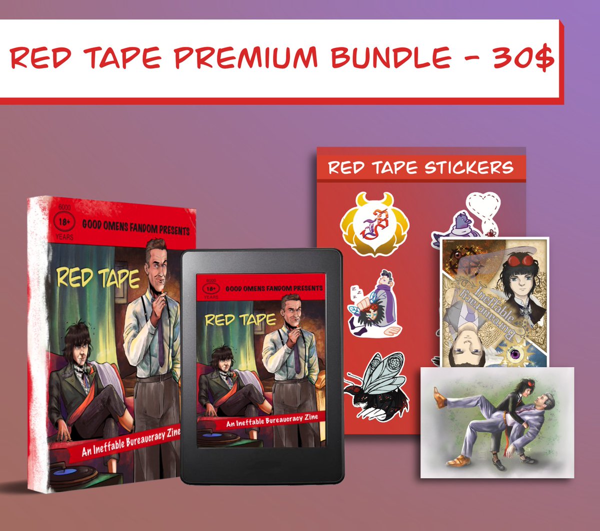 TapeZine's tweet photo. We have a variety of options. You can get the printed book, the digital download with 50+ pages of bonus content, a sticker sheet and two postcards with original art not in the zine, or the full bundle! https://t.co/N1eEdp17k5