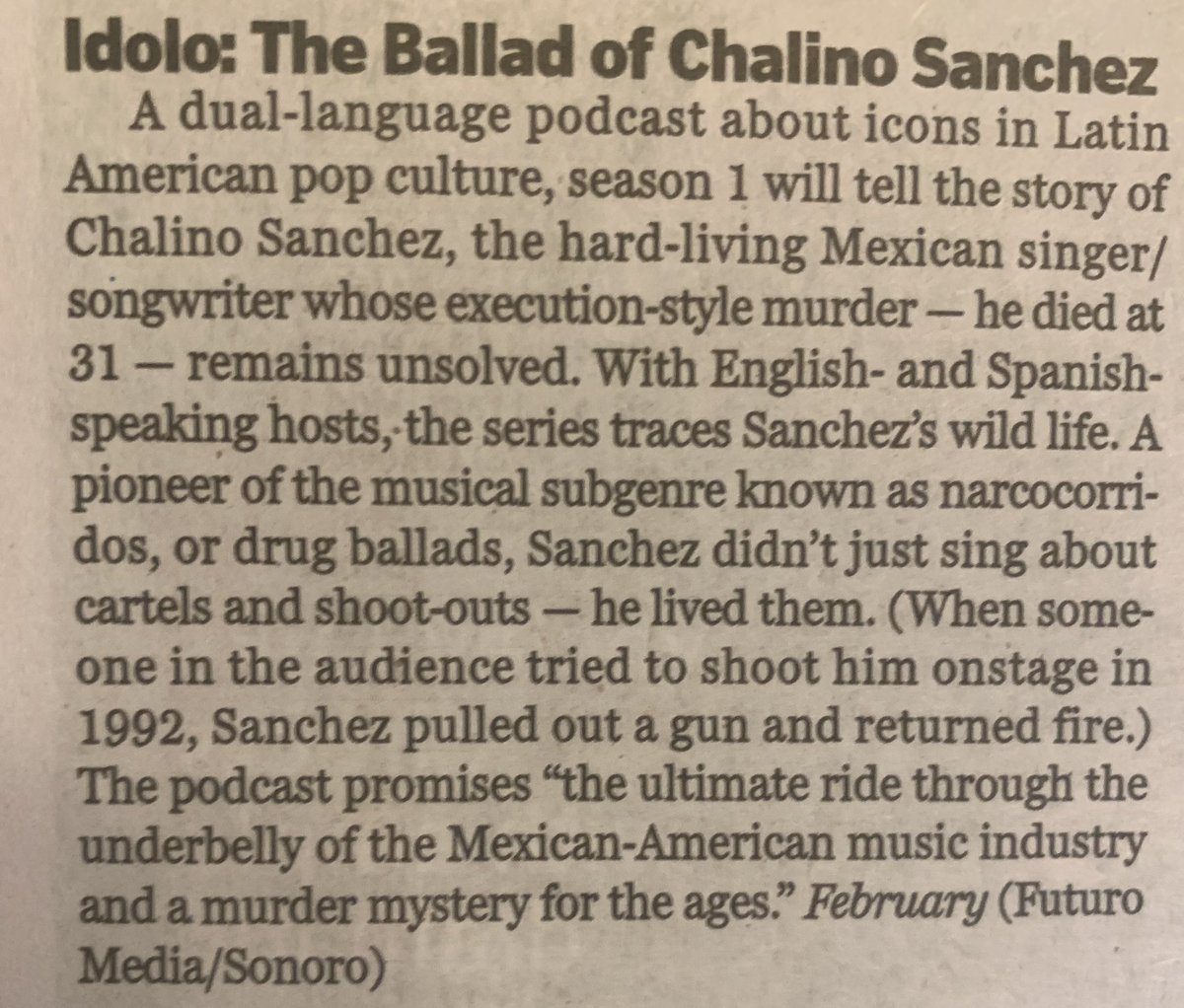 Ok, for those asking me what is <a href="/futurostudios/">Futuro Studios</a> doing next? 

Here it is. 

Premiering in February. 

#ChalinoSánchez 

A co-production with <a href="/SonoroPodcast/">Sonoro</a>