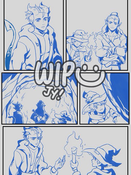 WIP of a thing i'm doing that's 100% for my pleasure only🤣 i liked how the sketch/lines turned out for this page compared to the final color so i wanted to show it too 