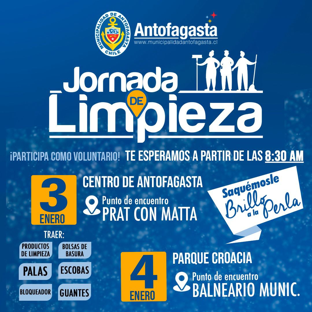 ¡Todos a participar! Transformemos #Antofagasta en una ciudad limpia y segura  #SaquemosleBrilloALaPerla #LaPerlaVuelveABrillar