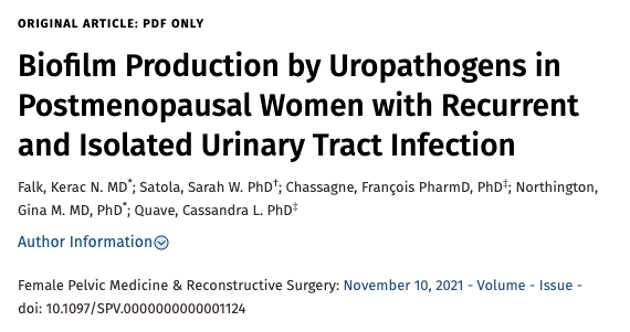 KeracFalkMD's tweet photo. What’s that? Your NY resolution was to dive deep into the newest recurrent #UTI research? Well good thing my thesis paper just dropped - take a peek at this 🧵👇 about biofilms and rUTI in an #FPMRS population https://t.co/3suz3EiiEu @GinaNorthington @QuaveEthnobot @chassagne_f https://t.co/anfvWX4hm3