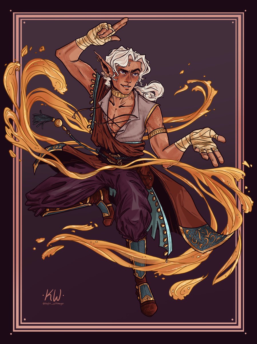 kavaleyre's tweet image. My DND monk elf for my first every campaign! Had so much fun drawing him. #DnDcharacter #illustrations